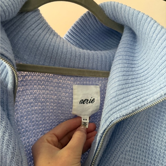 Aerie Cozy Up Waffle Knit Quarter Zip Sweater in Light Blue - Picture 6 of 6